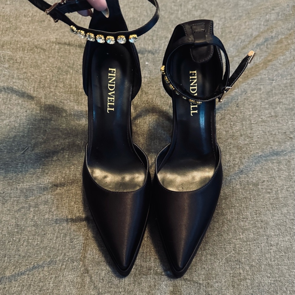 Black Women's Platform Heels Shoes with Rhinestone Embellished Ankle Strap